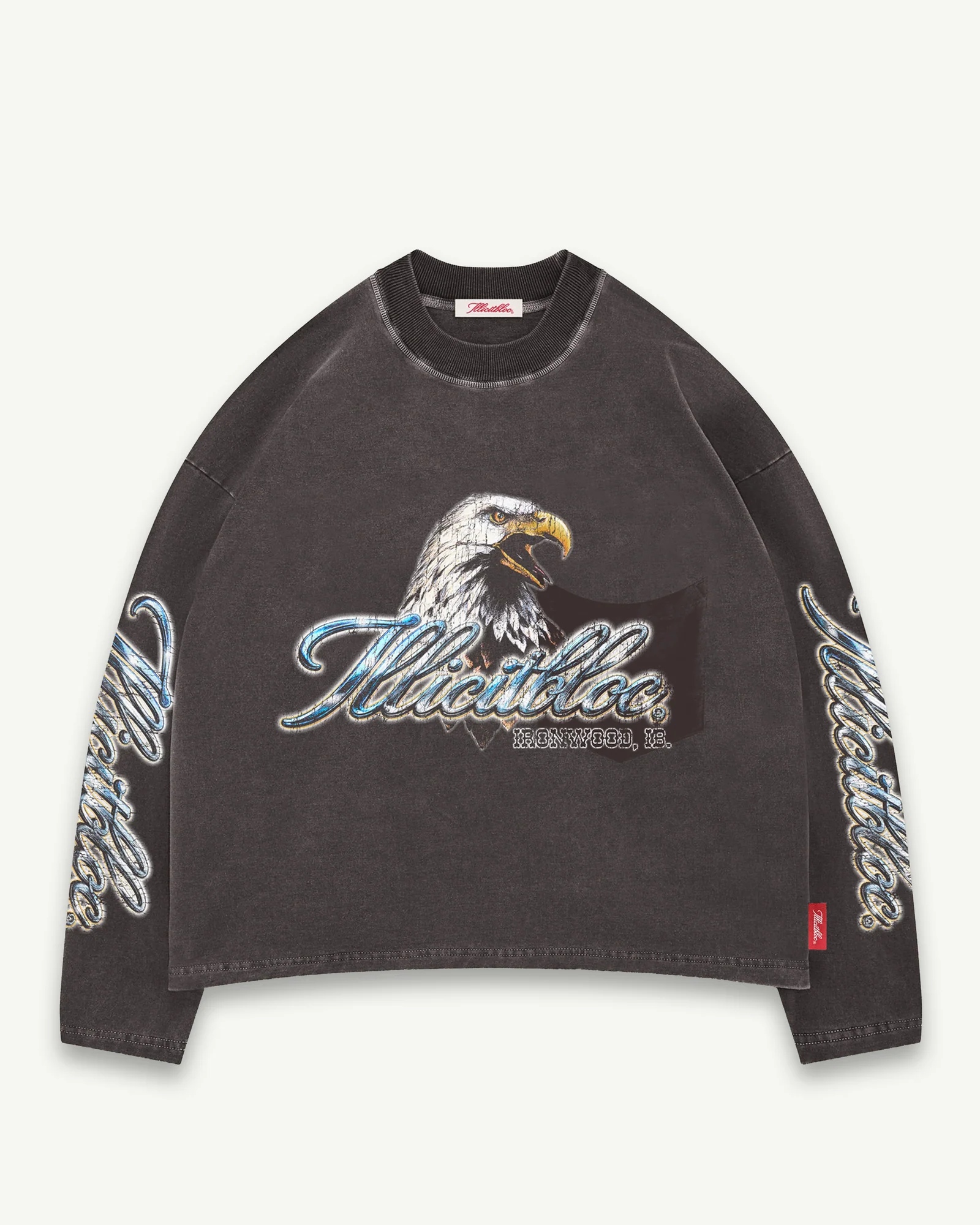 CHARCOALCHROMEcopy ILLICIT BLOC CHROME FEATHERKNIT LONG SLEEVE T-SHIRT