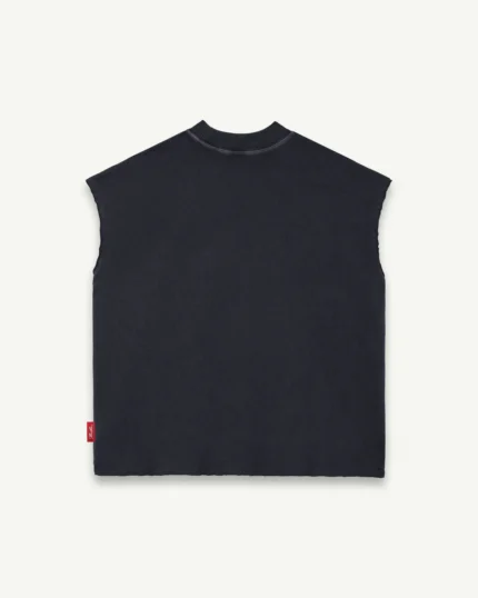 ILLICIT BLOC CHROME FEATHERKNIT RAW HEM TANK - VINTAGE BLACK