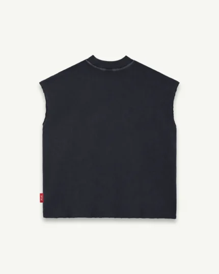 ILLICIT BLOC CHROME FEATHERKNIT RAW HEM TANK - VINTAGE BLACK