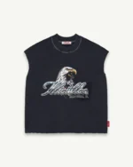 ILLICIT BLOC CHROME FEATHERKNIT RAW HEM TANK - VINTAGE BLACK