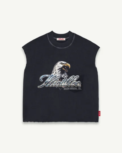ILLICIT BLOC CHROME FEATHERKNIT RAW HEM TANK - VINTAGE BLACK
