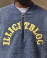 ILLICIT BLOC SPELLOUT TEDDYKNIT 1/4 ZIP - WASHED NAVY