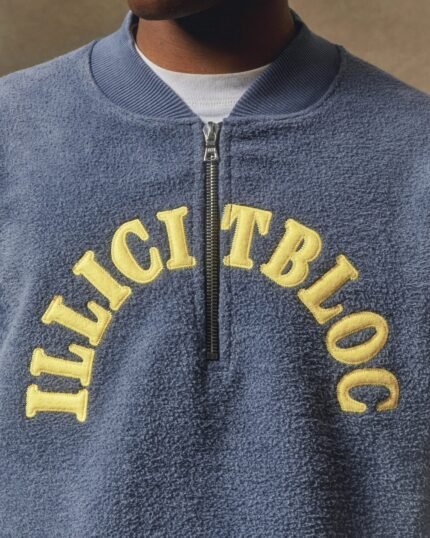 ILLICIT BLOC SPELLOUT TEDDYKNIT 1/4 ZIP - WASHED NAVY