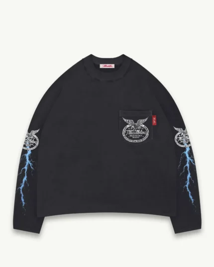 ILLICIT BLOC HORSEPOWER CLOUDWEAVE POCKET LONG SLEEVE T-SHIRT - VINTAGE BLACK