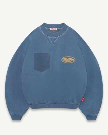 ILLICIT BLOC LEATHERS IRONWEAVE FADED POCKET SWEATSHIRT - CHORE BLUE