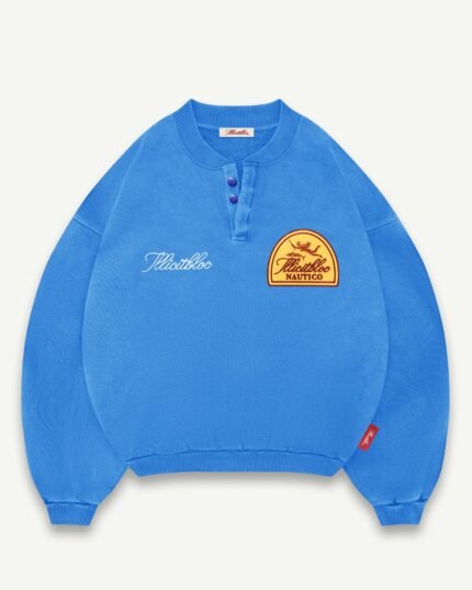 ILLICIT BLOC NAUTICO IRONWEAVE HENLEY CREWNECK - COBALT