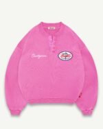 ILLICIT BLOC LAKES CREST IRONWEAVE HENLEY CREWNECK - PINK