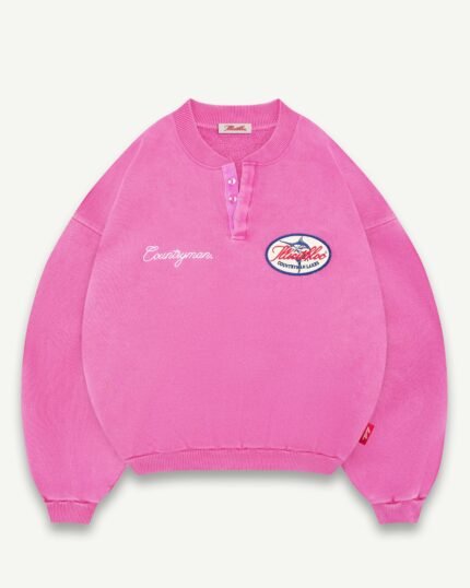 ILLICIT BLOC LAKES CREST IRONWEAVE HENLEY CREWNECK - PINK