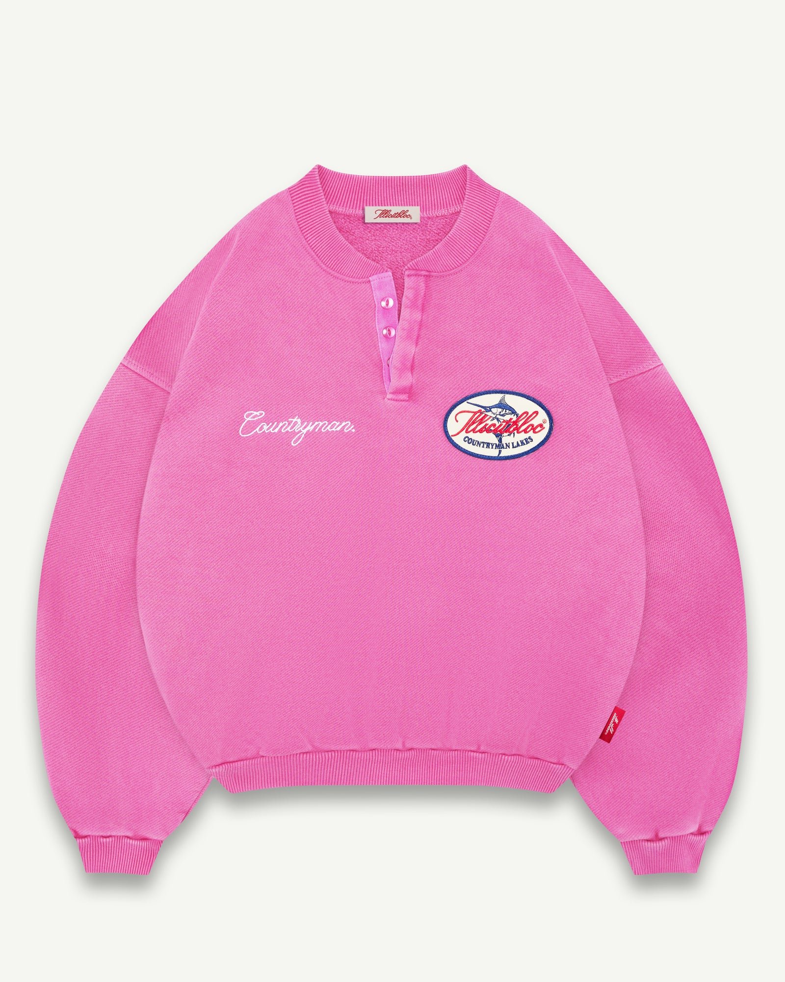 PINK_LAKES_CREST_HENLEY ILLICIT BLOC LAKES CREST IRONWEAVE HENLEY CREWNECK - PINK