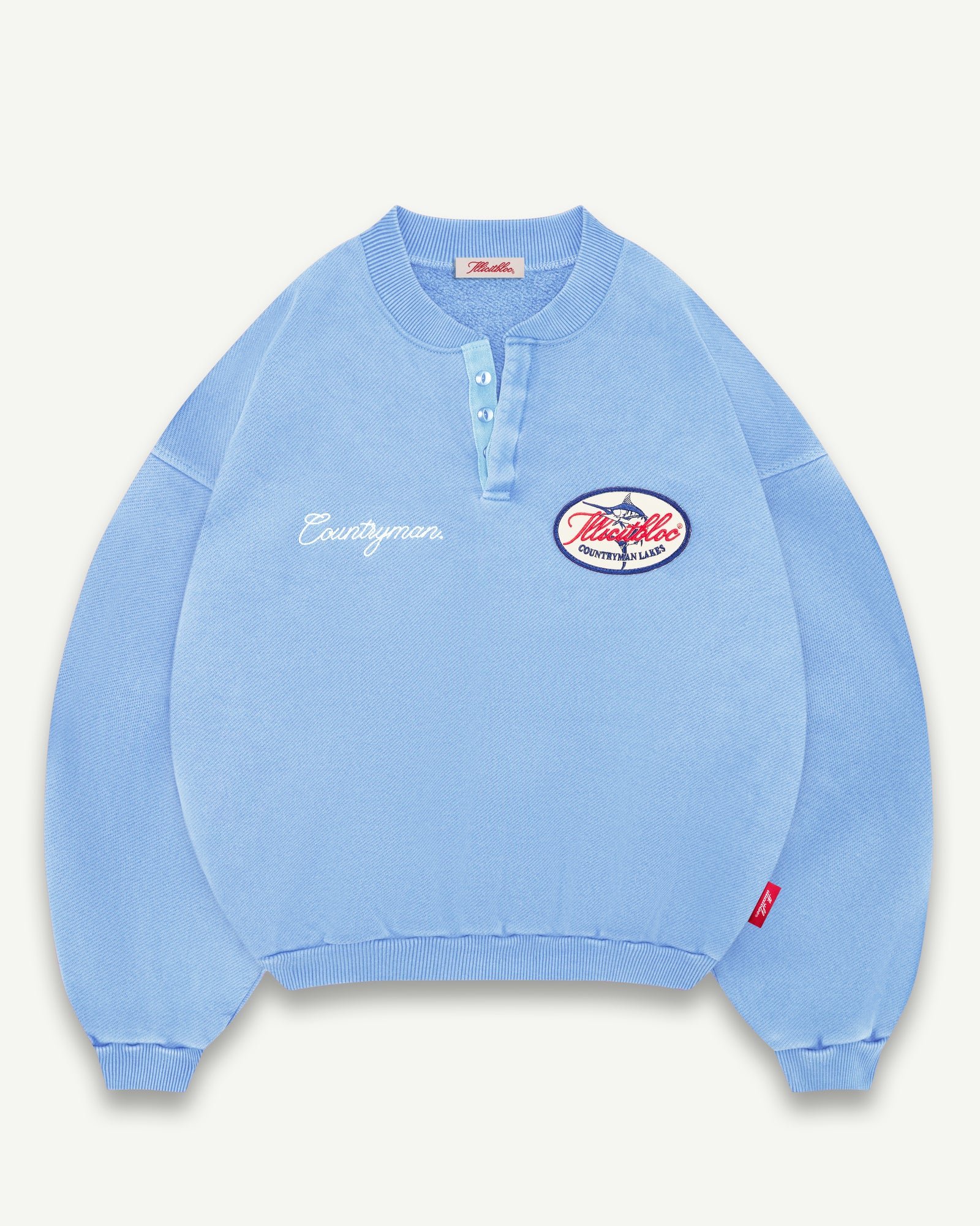 POWDER_BLUE_LAKES_CREST_HENLEY ILLICIT BLOC LAKES CREST IRONWEAVE CREWNECK - POWDER BLUE
