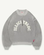 ILLICIT BLOC SPELLOUT TEDDYKNIT 1/4 ZIP - POWDER GREY