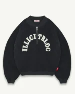 ILLICIT BLOC SPELLOUT TEDDYKNIT 1/4 ZIP - VINTAGE BLACK