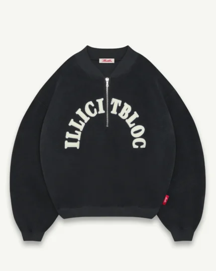 ILLICIT BLOC SPELLOUT TEDDYKNIT 1/4 ZIP - VINTAGE BLACK