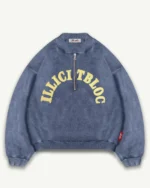 ILLICIT BLOC SPELLOUT TEDDYKNIT 1/4 ZIP - WASHED NAVY