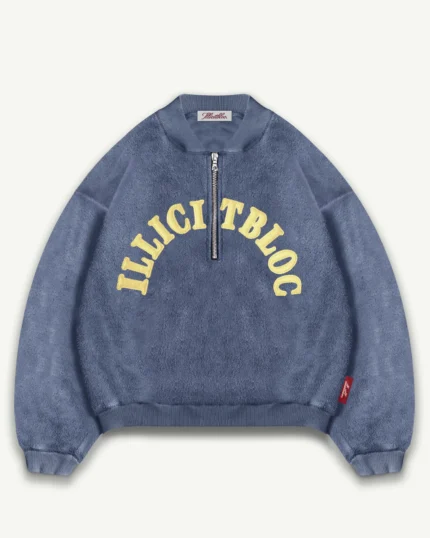 ILLICIT BLOC SPELLOUT TEDDYKNIT 1/4 ZIP - WASHED NAVY