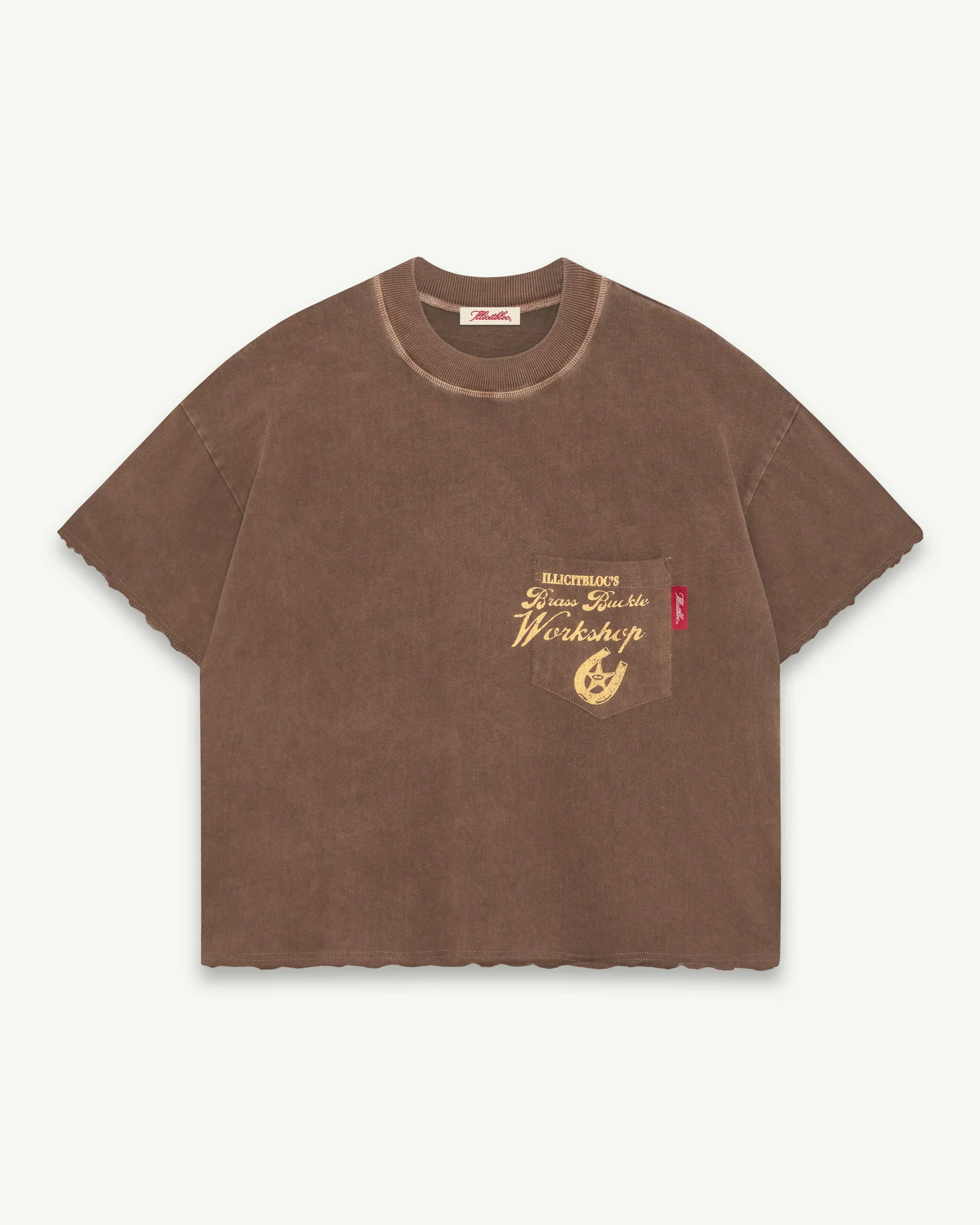 WORKSHOPRAWHEMBROWNFRONT ILLICIT BLOC WORKSHOP FEATHERKNIT T-SHIRT - WASHED BROWN