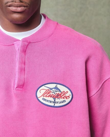 ILLICIT BLOC LAKES CREST IRONWEAVE HENLEY CREWNECK - PINK