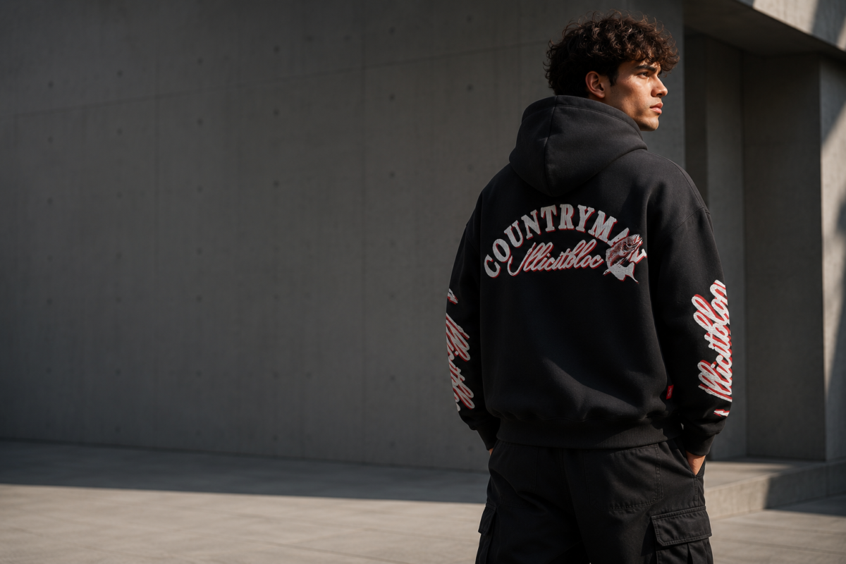 Premium heavyweight hoodie by Illicit Bloc UK featuring thick cotton fabric and modern streetwear style.
