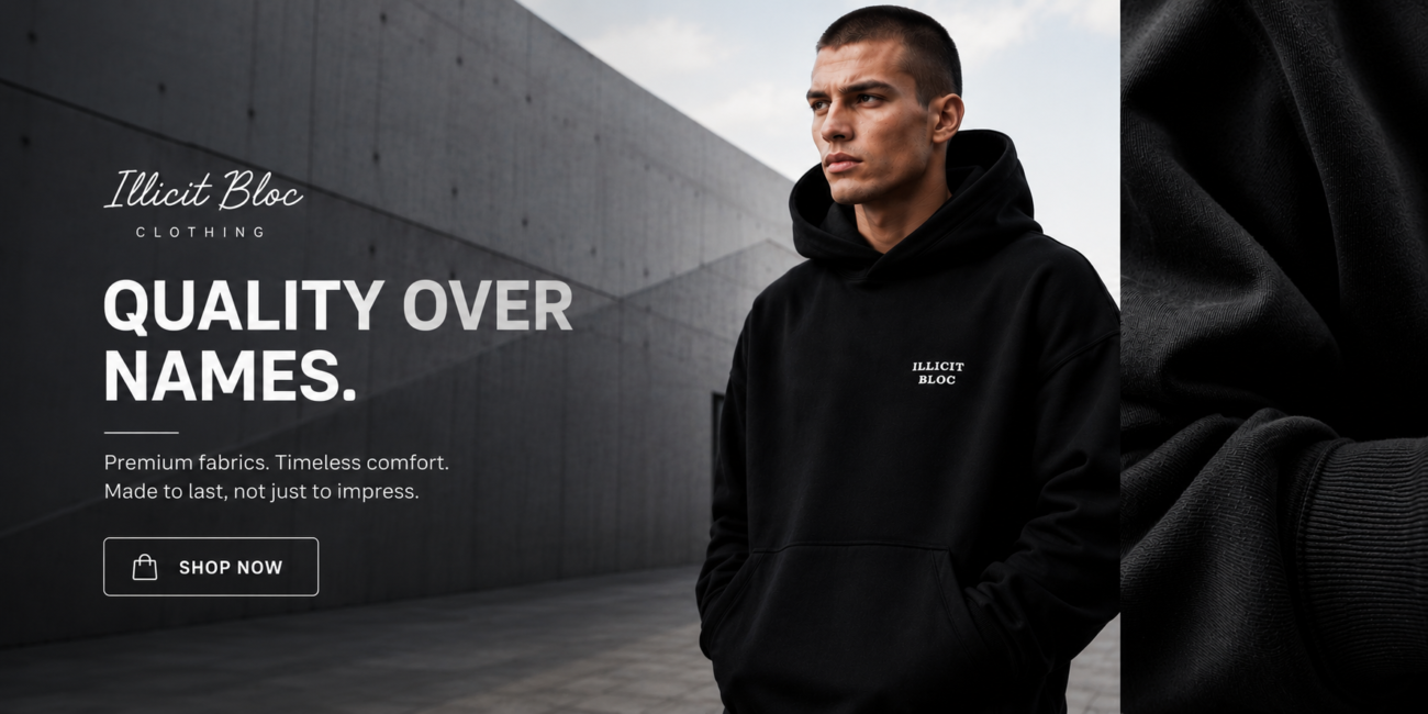 Premium fabric quality showcased in an Illicit Bloc heavyweight hoodie.