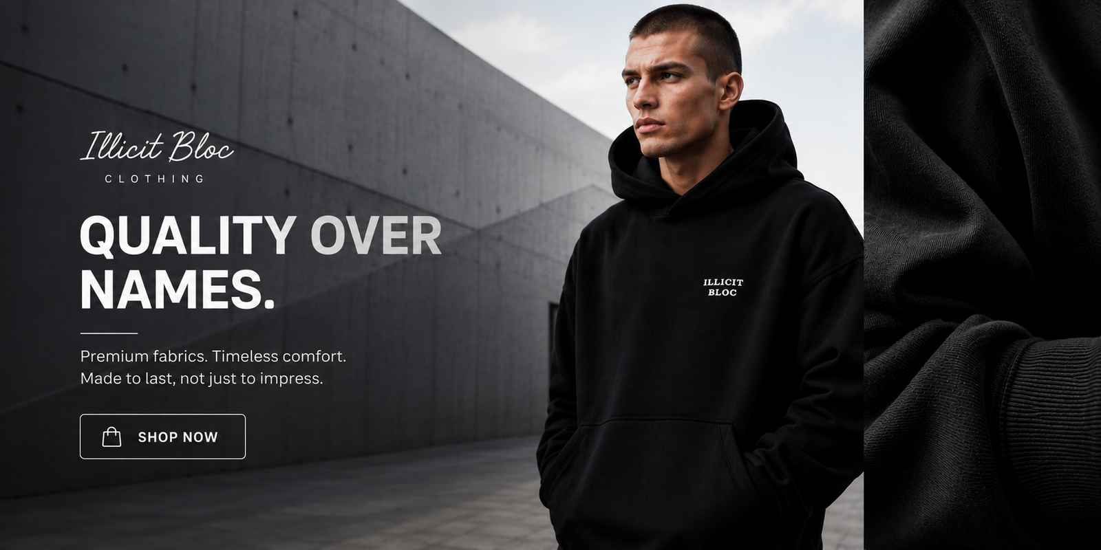 Premium fabric quality showcased in an Illicit Bloc heavyweight hoodie.